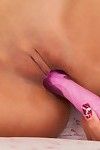 Flat chested aisan teen Rosemary Radeva sticks pink toy in her nice-looking tight unadorned pussy