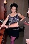 Saleable milf Gianna Lace in purple nylon stockings gets the brush loose pussy slammed