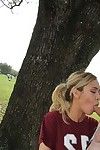 Tow-headed coed Mila Blaze giving blowjob all over be passed on woods before cumshot on pain in the neck