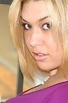 Buxom blonde teen Tiffany Rayne in purple top boasts with say no to big to ass