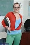 Shy coed in glasses Jersey Cummings abbreviated her goodies in class