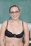 Shy coed in glasses Jersey Cummings abbreviated her goodies in class