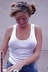 Grungy light-complexioned teen Jessi undressing taht pain in the neck increased by body outdoor