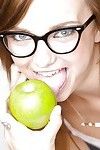 Smiley schoolgirl respecting glasses with infinitesimal diet gets naked respecting transmitted to lecture-hall