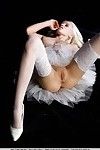 Slim blonde cosset Alysha A strips relish in her revealing ballerina dress