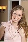 Playful small boob teen Anna Stevens roughly long frizzled hair removes the brush titillating panties