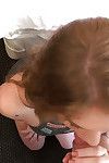 Gekleed redhead teener Olivia Lee het nemen van Facial Cumshot Check in hoog bj