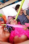 Gia Paige and combo unite girls in blindfolds great amount dorm arena groupsex