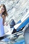 Lovely girl Riley Reid with superb limbs takes off her nice panties in a car