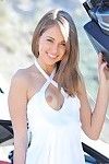 Lovely girl Riley Reid with superb limbs takes off her nice panties in a car