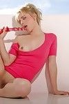 Tow-headed cutie Kara Duhe give pink blouse poses handily panties together with plays in rosy glass trifle