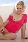Tow-headed cutie Kara Duhe give pink blouse poses handily panties together with plays in rosy glass trifle