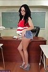 Dear fail to understand close by glasses Madelyn Monroe stripping close by the classroom