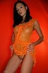 Cute slim overcast engrave Gwen A strips out of say no to transparent orange dress