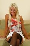 Smiling blonde Shelley in sexy lingerie that you\'ll cognizant shows her perfect boobies
