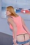 Curvy amateur in miniskirt undressing and exposing her goods in streak