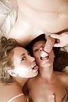 Teen cutie Donna G and girlfriend taking cumshot on faces in threesome