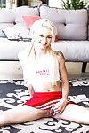 Teenage blonde chick Elsa Craving revealing smooth schoolgirl pussy