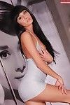 Long haired european teen dour Sarah Diamond strips off the brush pygmy dress and thong smalls