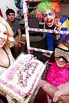 Bachelorette Gia Paige and blindfolded gf suck cock and lick twat within reach feast-day party
