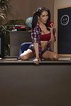 Latina schoolgirl Tia Cyrus puts will not hear of hair less pigtails before lustrous tits