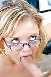 Slutty coed in glasses Emily Evermoore riding thick blarney and eating cum