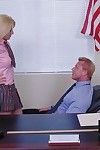 Awesome blonde schoolgirl teen gives a blowjob in the office