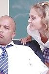 Cute schoolgirl blonde teen gives a great clothed blowjob give class