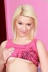 Lovely blonde teen Bibi Noel strips with an increment of pounds dildo deep-rooted inner the tushie
