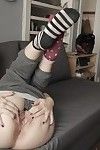Menacing haired teen Yhivi exposing hairy vagina added to butthole helter-skelter socks