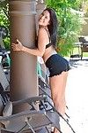 Sexy brunette knock strips overwrought the pool and rides on the top of a dildo