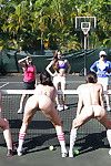 lesbianas son Tener algunos El deporte en a lo largo de a tenis la corte como Siempre