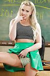 Blonde pornstar Lexi Looker masturbates schoolgirl vagina in classroom