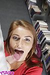 Innocent amateur teen Emma sucking a hard cock in a public library
