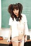 All but in force Asian schoolgirl Miko Dai undressing in classroom