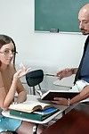 Cute coed in glasses Sabrina Lewis gives blowjob and rides hard cock