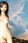 3d Namorada nikkie mostrando Pequeno mamas juntamente com liso Boceta em público aviso
