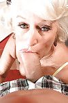 Platinum blond granny Jeannie Lou giving big dick oral sex for mouthful of cum
