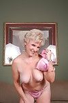 Grey haired granny Jewel stripping down to nylons for toying of horny pussy