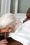Overweight granny sucking off black cock for mouthful of sperm