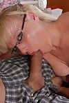 Granny in glasses Haley gives a blowjob and swallows cumshot