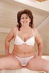 Salacious granny in glasses gets rid of her white lacy lingerie