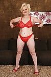 Curvy blonde granny with fatty ass gets rid of her lacy lingerie
