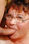 Short haired mature plumper in glasses gets her cunt nailed by toy and cock