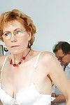 Granny in Glasses strips her ass for a perverted pussy exam by the Doc