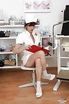 Naughty head nurse Andula flashing granny tits and pussy in hospital room