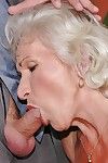 Slutty granny in white stockings gives a blowjob and gets fucked hardcore