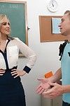 Milf in stockings Julia Ann is in the office getting pussy and mouth filled by young stuff