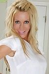 Busty blonde MILF Pamela Rivett strips and strikes nasty poses to make dirty softcore porn