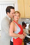 Mature in stockings Ginger Lynn gets fucked in the kitchen and cummed on her ass